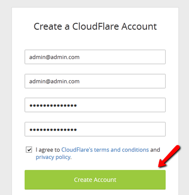 CloudFlare hesap ayrıntılarını doldurma