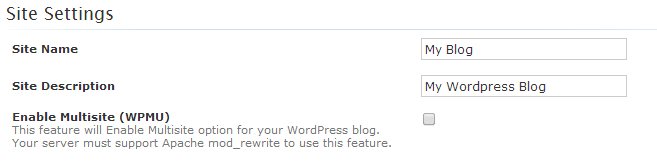 Wordpress site settings in Softaculous